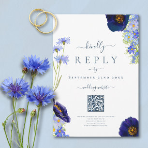 Elegant Floral Blue Wedding Response QR Code