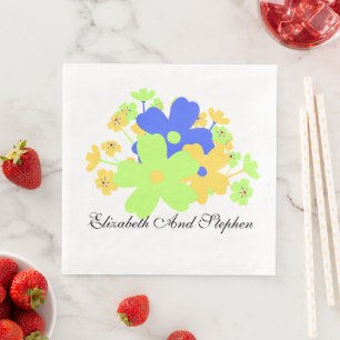 Elegant Floral Blue Yellow Green Inside Out Inspo Napkin