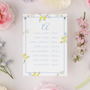 Elegant Floral Blue & Yellow Wedding Seating Card