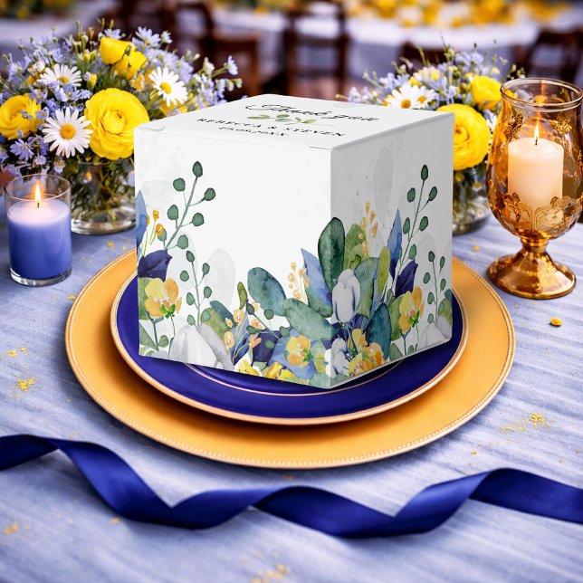 Elegant floral blue yellow white wedding  favour box (Creator Uploaded)
