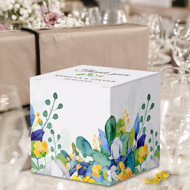 Elegant floral blue yellow white wedding  favour box (Creator Uploaded)