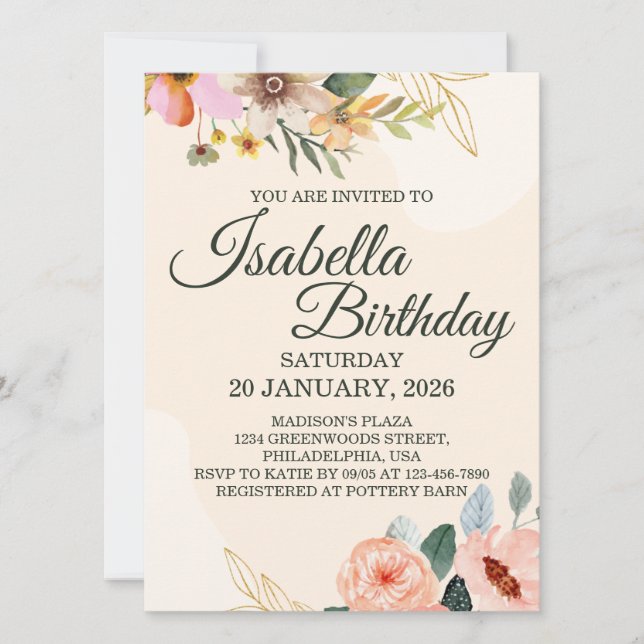 Elegant Floral – Blush and Peach Watercolor Flower Invitation (Front)