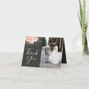 Elegant Floral Blush Botanical Wedding Thank You Card