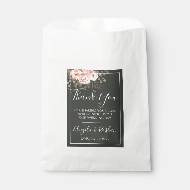 Elegant Floral Blush Botanical Wedding Thank You Favour Bags (Front)