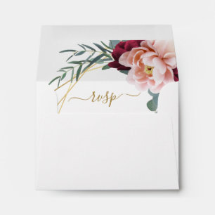 Elegant Floral Blush Burgundy Gold Wedding RSVP Envelope