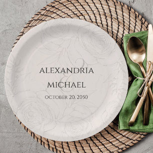 Elegant Floral Blush Calligraphy Script Simple Paper Plate