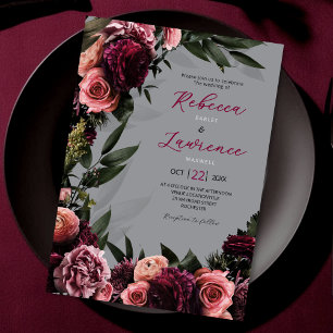 elegant floral blush grey wedding invitation