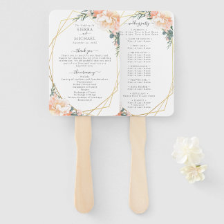 Elegant Floral Blush Peach Cream Wedding Program Hand Fan