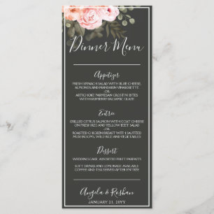 Elegant Floral Blush Pink Botanical Modern Dinner Menu