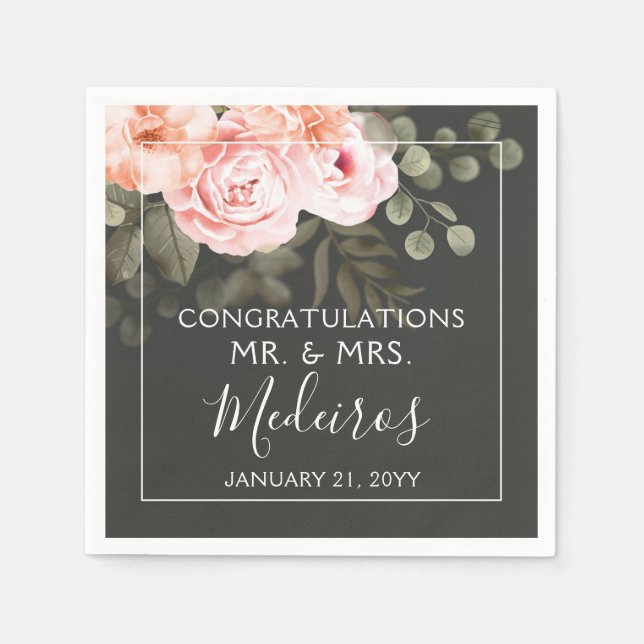 Elegant Floral Blush Pink Botanical Modern Wedding Napkin (Front)