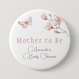 Elegant Floral Blush Pink Butterfly Baby Shower  7.5 Cm Round Badge