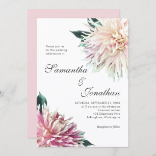 Elegant Floral Blush Pink Dahlia Wedding Invitation