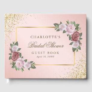 Elegant Floral Blush Pink Gold Bridal Shower Guest Book