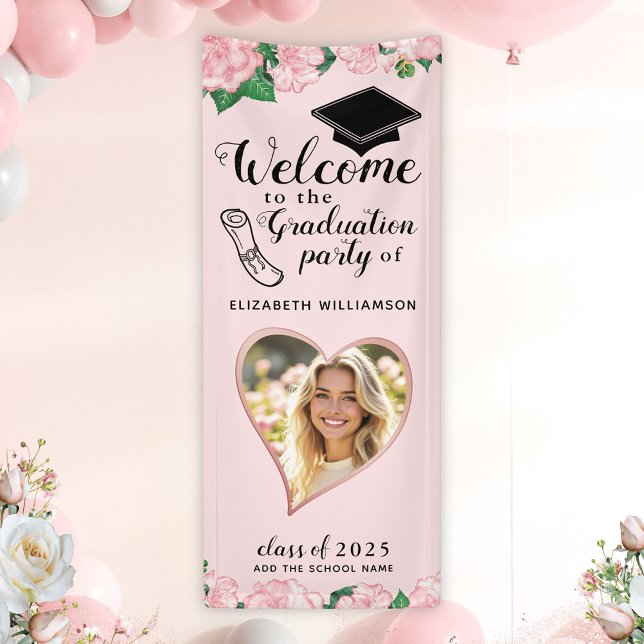 Elegant Floral Blush Pink Graduation Welcome Banner (Creator Uploaded)