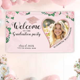 Elegant Floral Blush Pink Graduation Welcome Banner