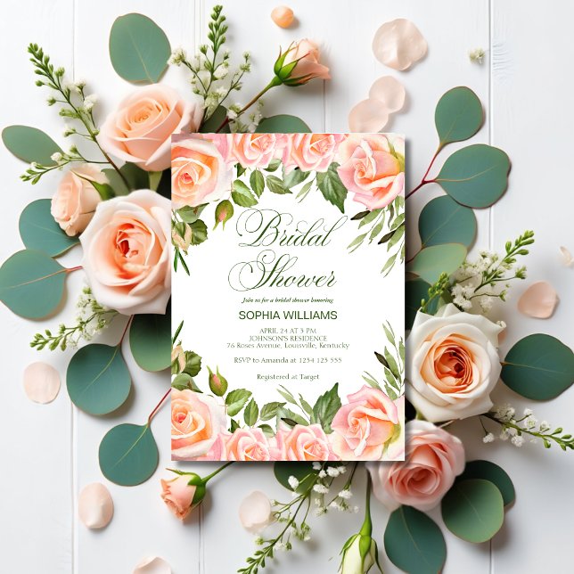 Elegant Floral Blush Pink & Green Bridal Shower  Invitation (Creator Uploaded)