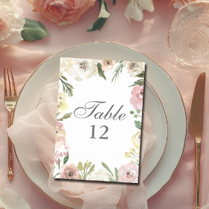 Elegant Floral Blush Pink Ivory Table Number