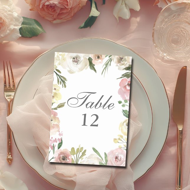 Elegant Floral Blush Pink Ivory Table Number (Creator Uploaded)