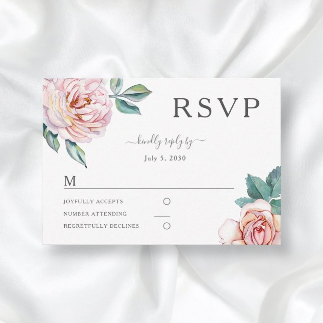 Elegant Floral Blush Pink Peonies Wedding RSVP  Card (Creator Uploaded)