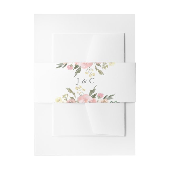 Elegant Floral Blush Pink Peony Monogram Wedding Invitation Belly Band (Front Example)