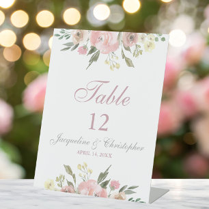 Elegant Floral Blush Pink Peony Table Number Pedestal Sign