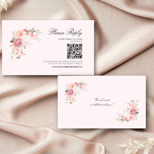 Elegant Floral Blush Pink QR Code Wedding RSVP Enclosure Card