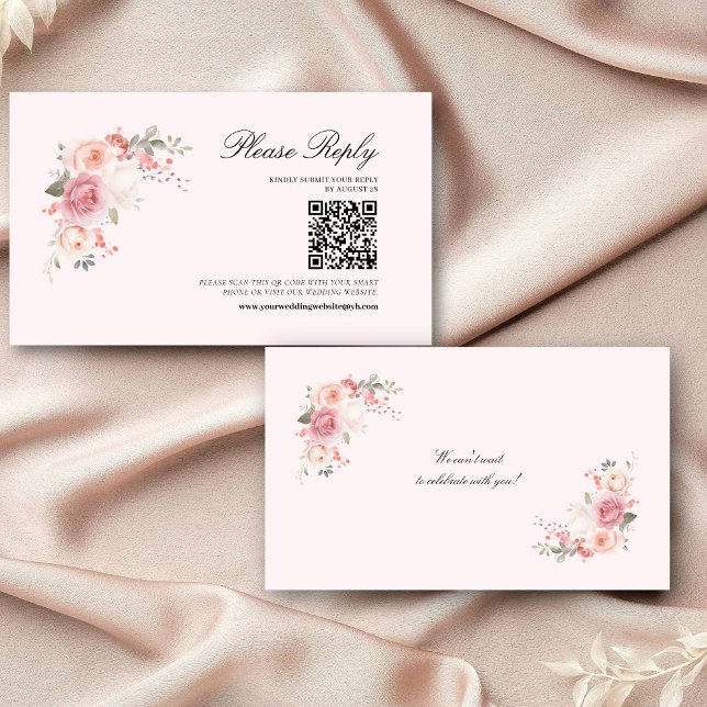 Elegant Floral Blush Pink QR Code Wedding RSVP  Enclosure Card (Creator Uploaded)