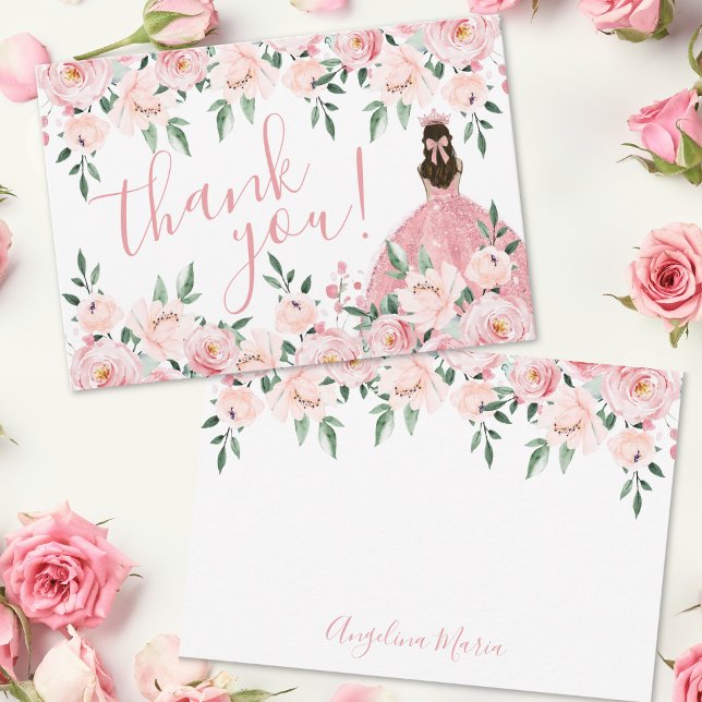 Elegant Floral Blush Pink Quinceañera Thank You Card (Elegant Floral Blush Pink Quinceañera Thank You Card)