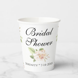 Elegant Floral Blush Pink Rose Bridal Shower Paper Cups