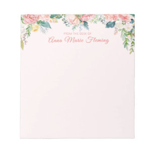 Elegant Floral Blush Pink Rose Peony Name Notepad