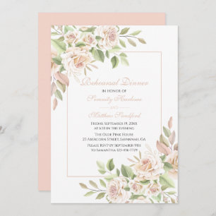 Elegant Floral Blush Pink Rose Rehearsal Dinner In Invitation