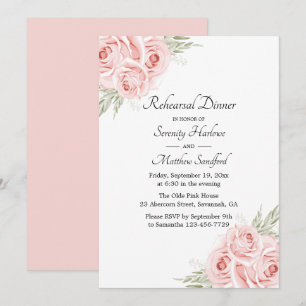 Elegant Floral Blush Pink Rose Rehearsal Dinner Invitation