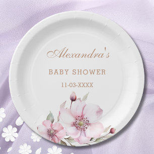 Elegant Floral Blush Pink Roses Baby Shower Paper Plate