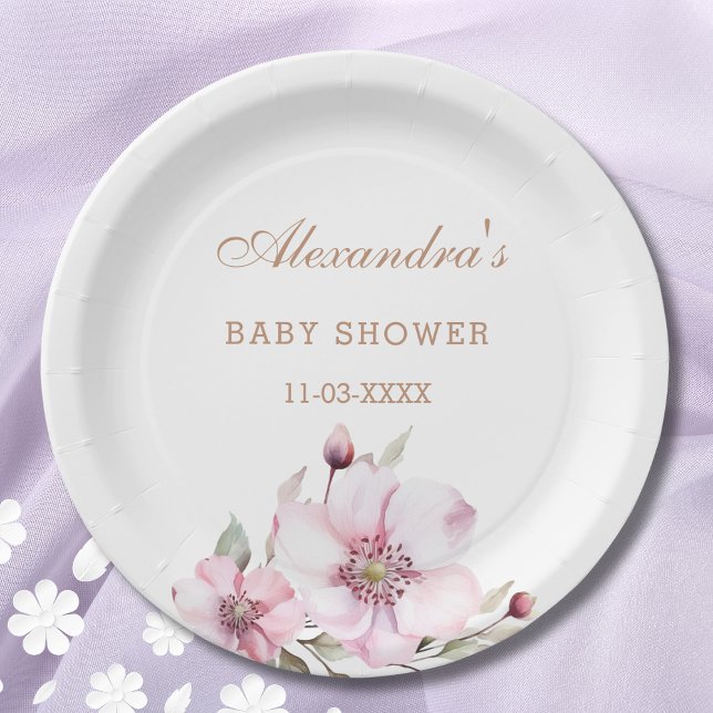 Elegant Floral Blush Pink Roses Baby Shower  Paper Plate (Creator Uploaded)