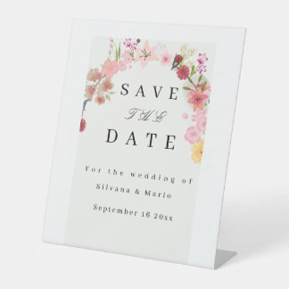 Elegant Floral Blush Pink Save Pedestal Sign