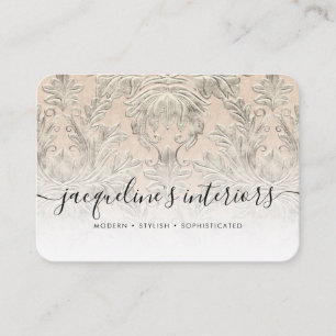 Elegant Floral Blush Pink Vintage Wood Damask Business Card