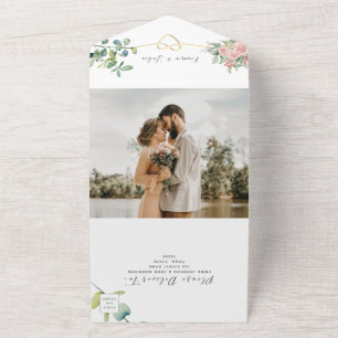 Elegant Floral Blush Pink Wedding All In One Invitation