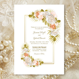 Elegant Floral Blush Pink Wedding Invitation