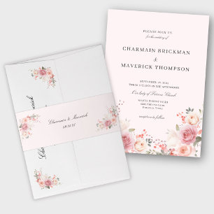 Elegant Floral Blush Pink Wedding Invitation Belly Band