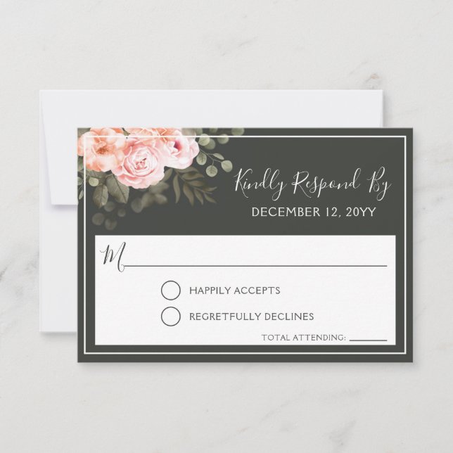 Elegant Floral Blush Pink Wedding Invitation RSVP (Front)