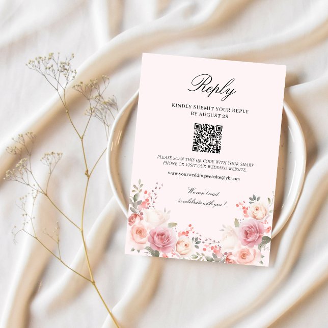 Elegant Floral Blush Pink Wedding  RSVP Card (Creator Uploaded)
