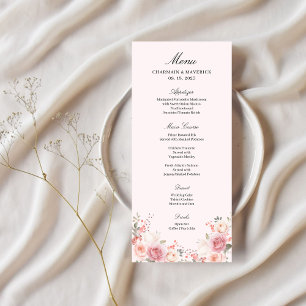 Elegant Floral Blush Pink Wedding Table Menu
