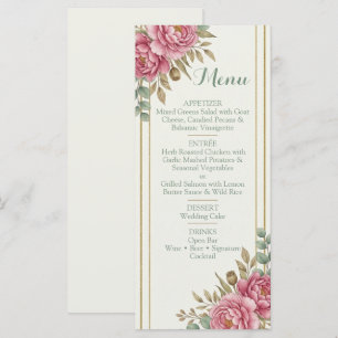 Elegant Floral Blush Rose Eucalyptus Wedding Menu