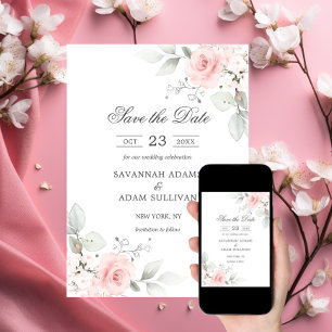 Elegant Floral Blush Rose Pink Botanical Save The Date
