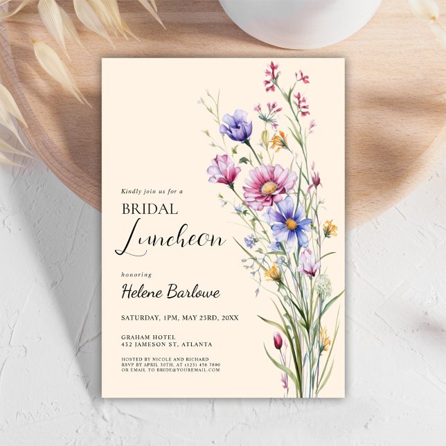 Elegant Floral Bohemian Wildflower Bridal Luncheon Invitation (Elegant Floral Bohemian Wildflower Bridal Luncheon Invitation)