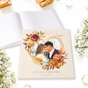 Elegant Floral Boho Fall in Love Photo Wedding Guest Book