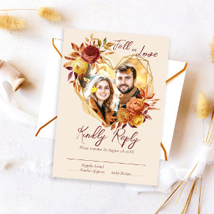 Elegant Floral Boho Fall in Love Photo Wedding RSVP Card