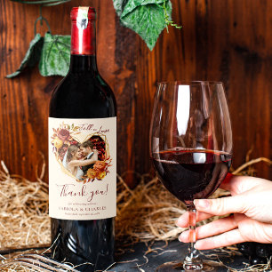 Elegant Floral Boho Fall in Love Photo Wedding Wine Label