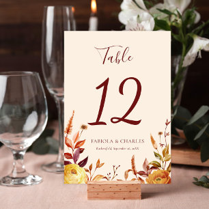 Elegant Floral Boho Fall in Love Wedding Table Number