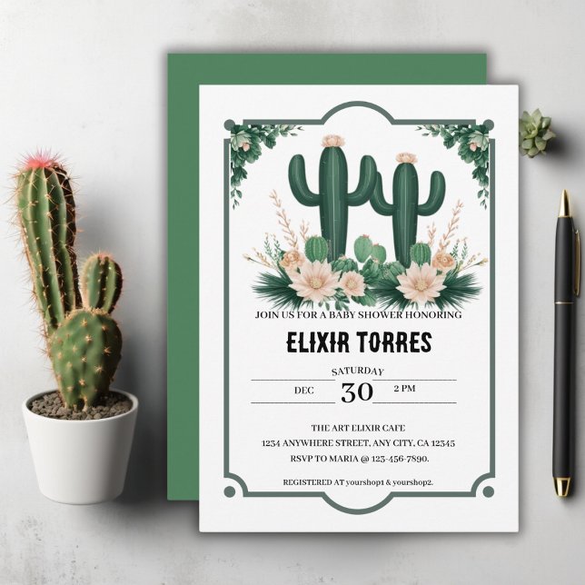 Elegant Floral Boho Modern Cactus Baby Shower Invitation (Creator Uploaded)